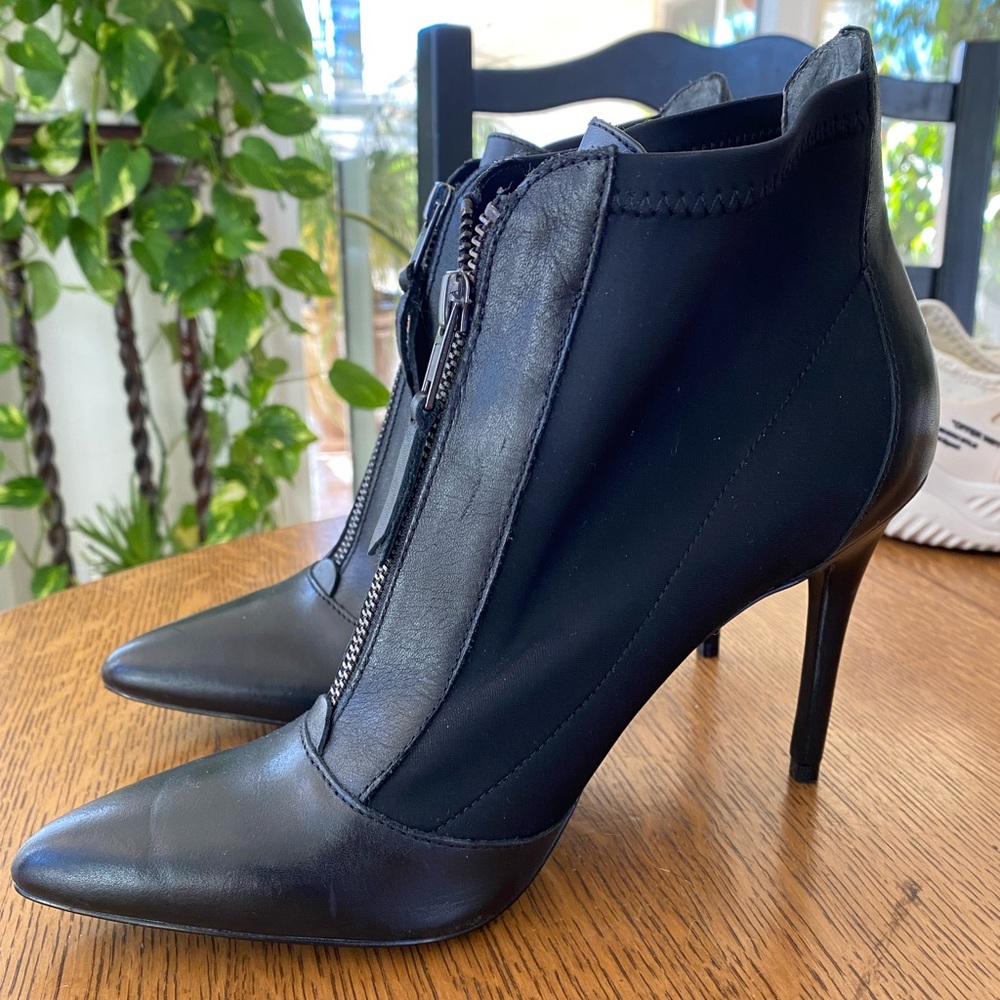Charles by Charles David Black Ankle Bootie with Pointed Toe and Stiletto Heel.